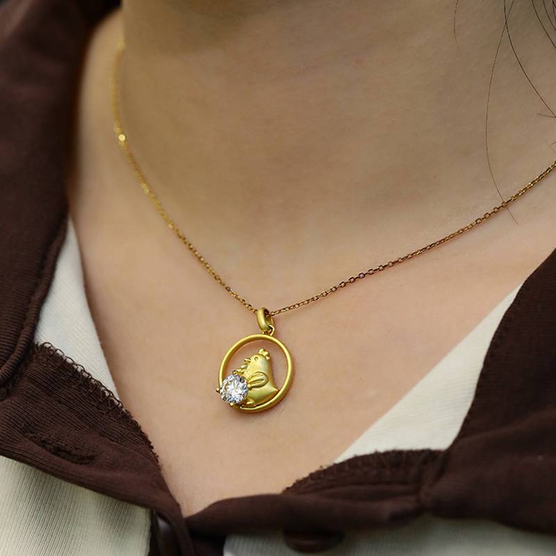 Chicken Moissanite Diamond Necklace from the Chinese Zodiac Series, 1.0 Carat